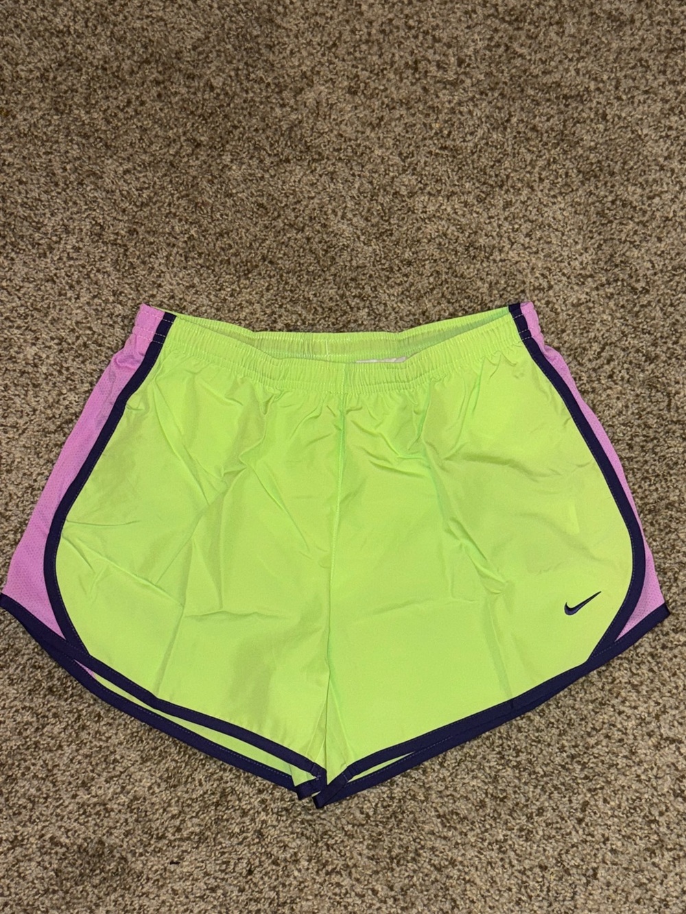 Nike Girls Neon Yellow Athletic Shorts with Pink Trim - XLarge
